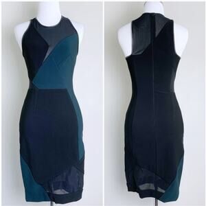 Yigal Azrouel Green & Black Mesh Bodycon Dress Sleeveless Women's Size 4